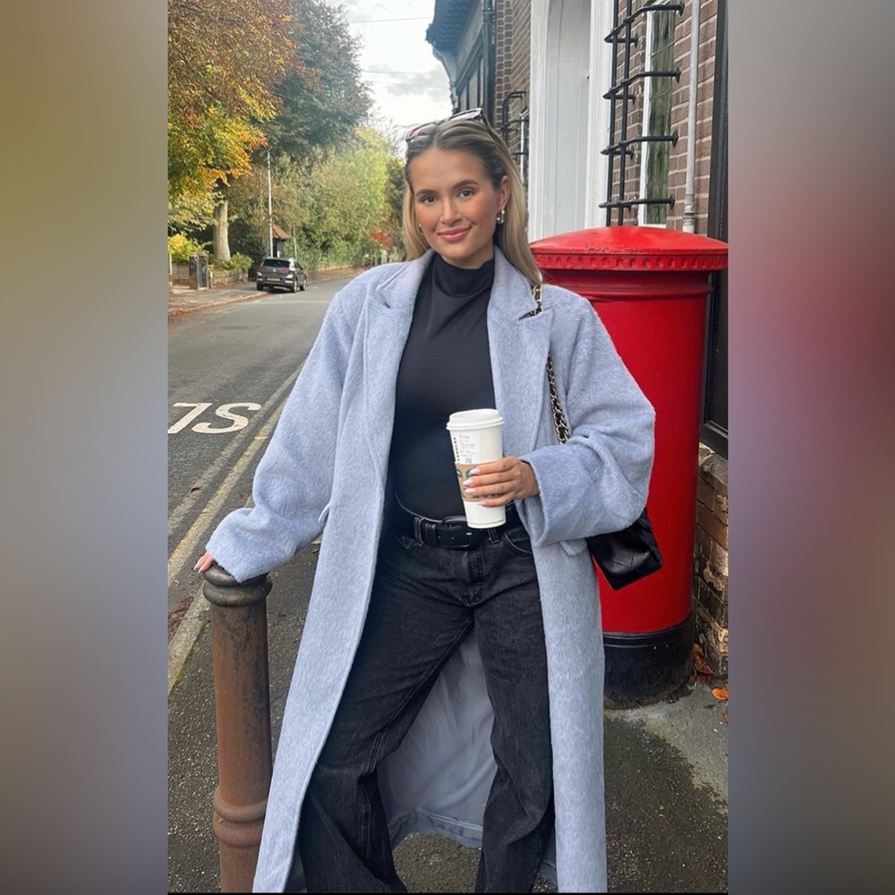 Grey Brushed Wool Look Oversized Drop Shoulder Coat